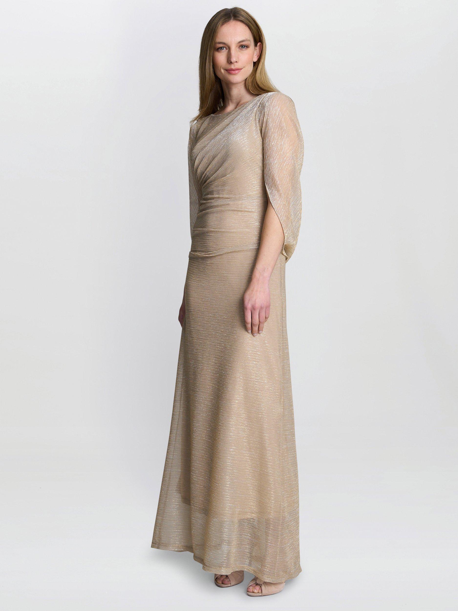 Product image 3 of 8, which shows Gina Bacconi Joanna Metallic Knit Maxi Dress, Gold/Silver, 8