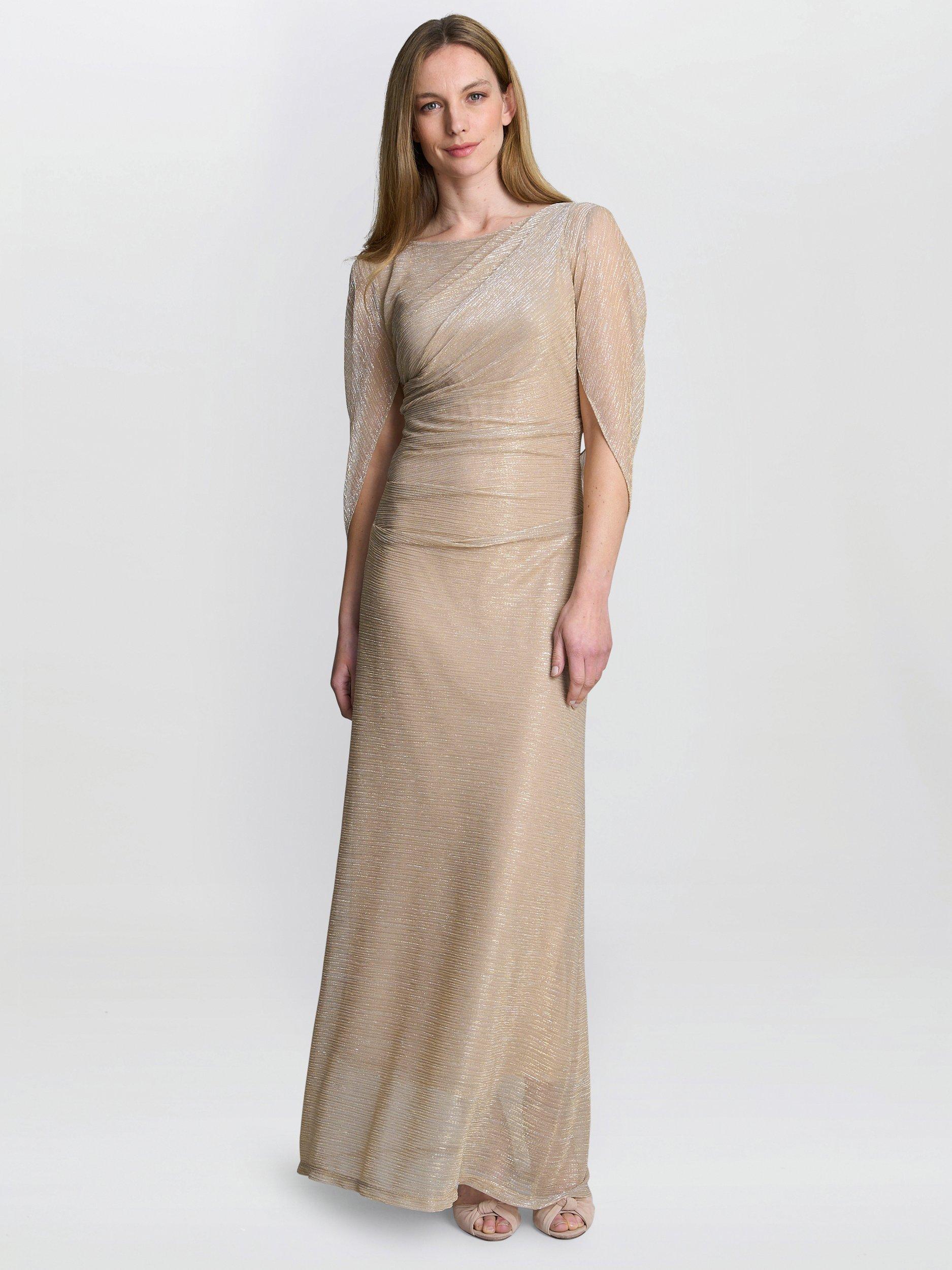 Product image 6 of 8, which shows Gina Bacconi Joanna Metallic Knit Maxi Dress, Gold/Silver, 8