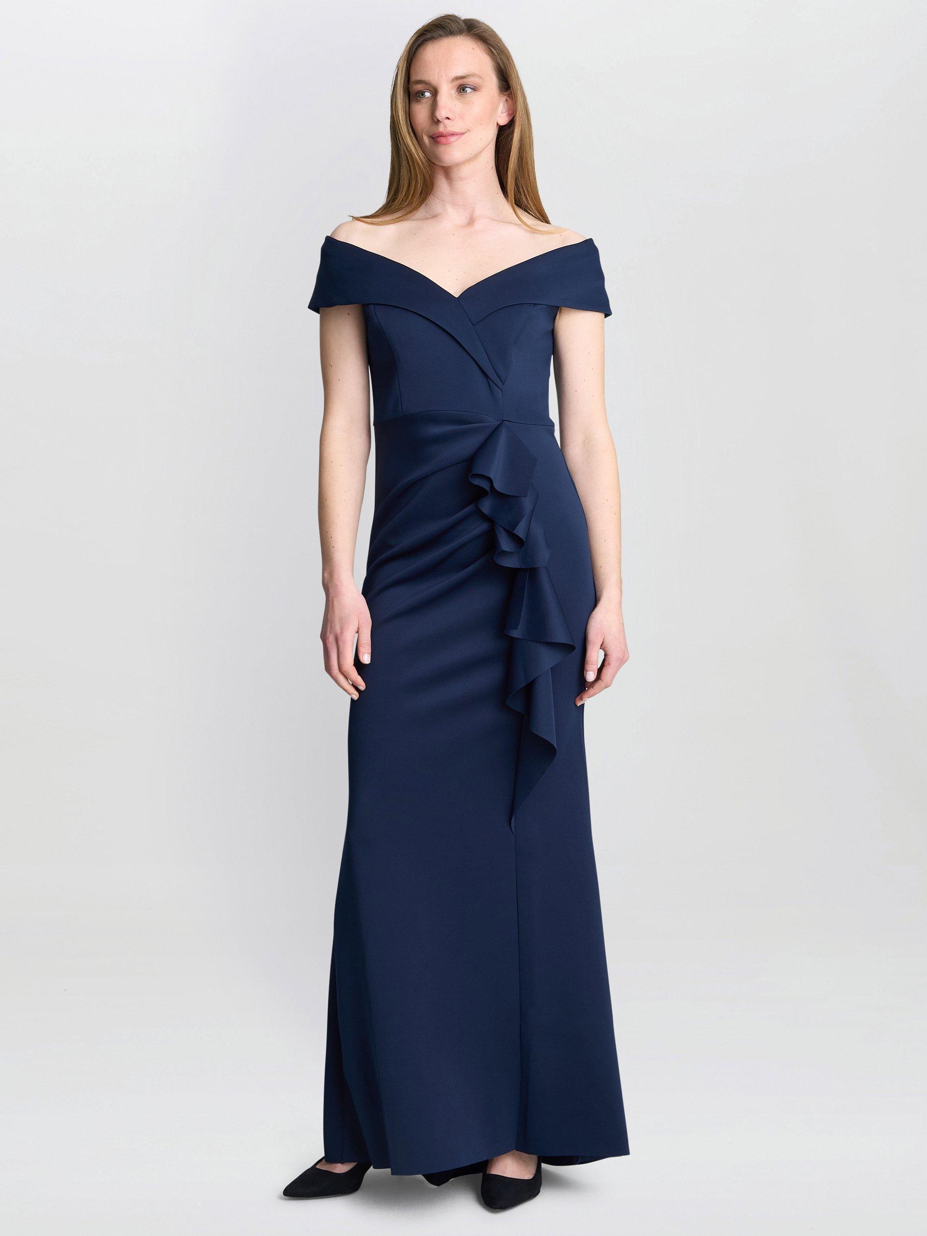Product image 1 of 6, which shows Gina Bacconi Victoria Side Ruched Maxi Dress, Midnight, 8