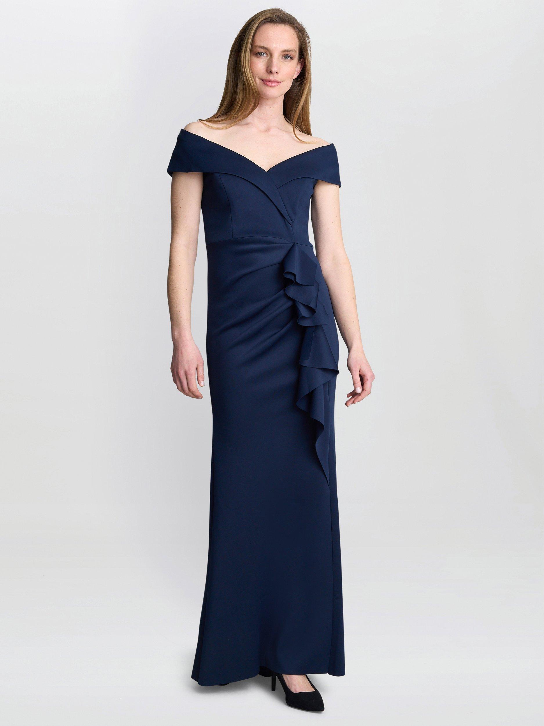 Product image 3 of 6, which shows Gina Bacconi Victoria Side Ruched Maxi Dress, Midnight, 8