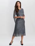 Gina Bacconi Ciara Metallic Knit Dress, Black/Silver