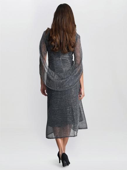 Gina Bacconi Ciara Metallic Knit Dress, Black/Silver - view 2, Black/Silver