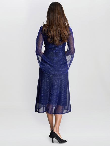 Gina Bacconi Ciara Metallic Knit Dress, Cobalt - view 2, Cobalt