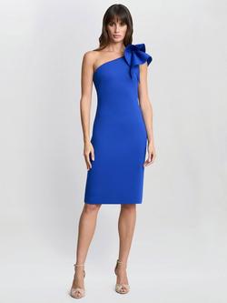 Gina Bacconi Valentina Asymmetric Frill Sleeve Dress, Cobalt, Cobalt