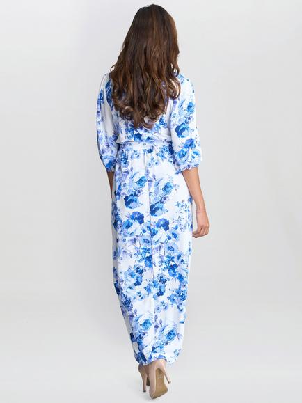 Gina Bacconi Karen Floral Maxi Dress, Blue - view 2, Blue