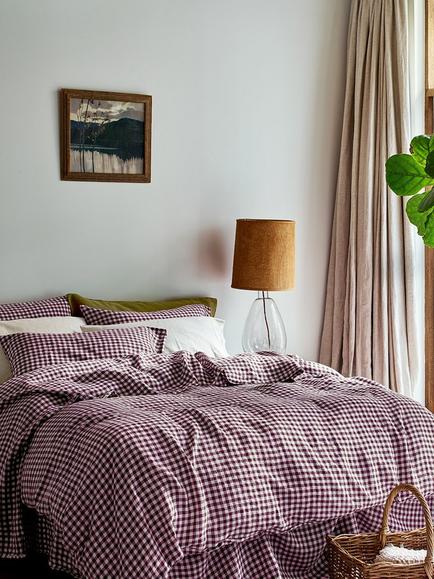 Piglet in Bed Gingham Linen Bedding - view 2, Berry