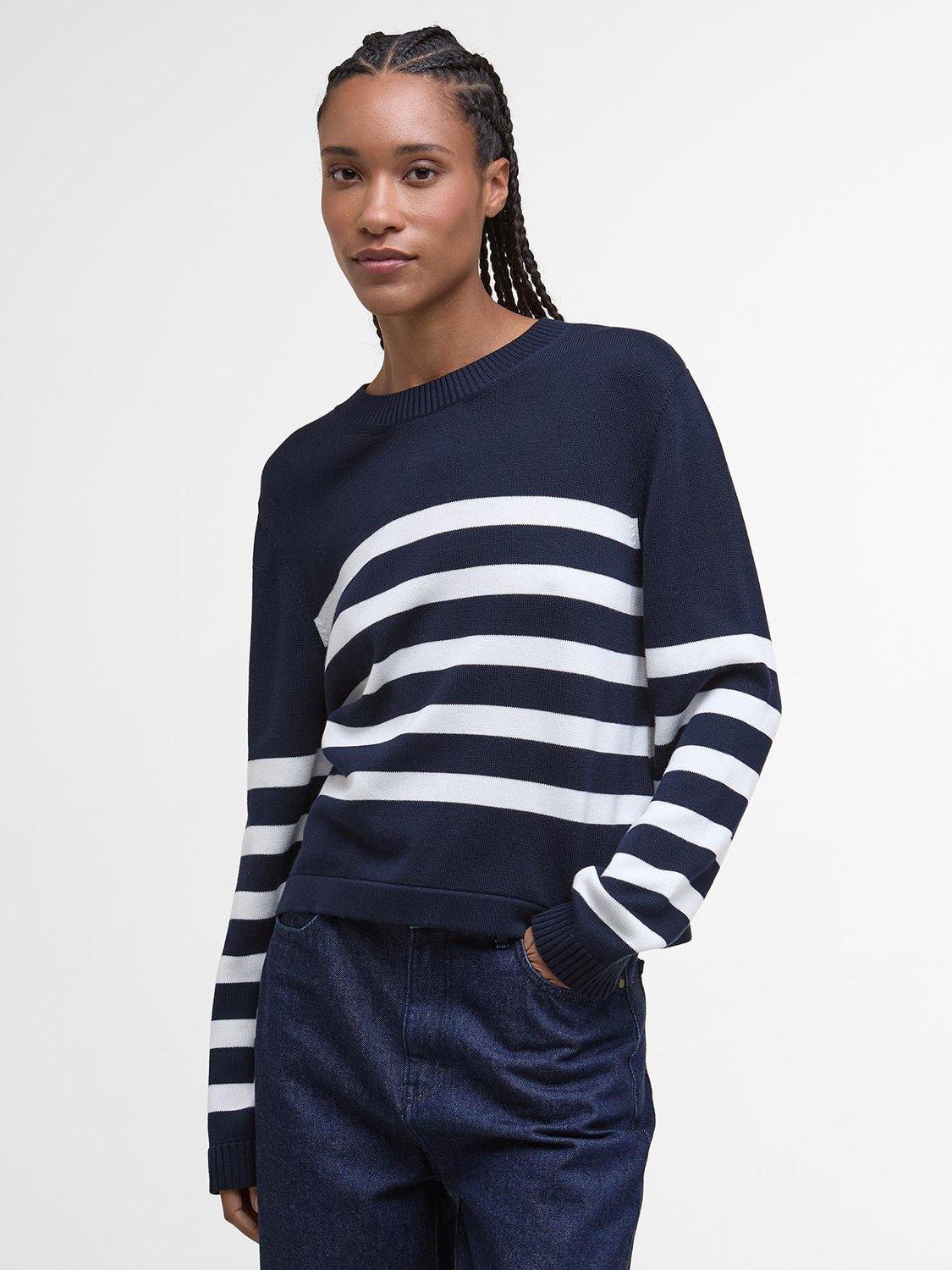 Product image 1 of 7, which shows Barbour Demi Cotton Blend Jumper, Dark Navy Stripe, 6
