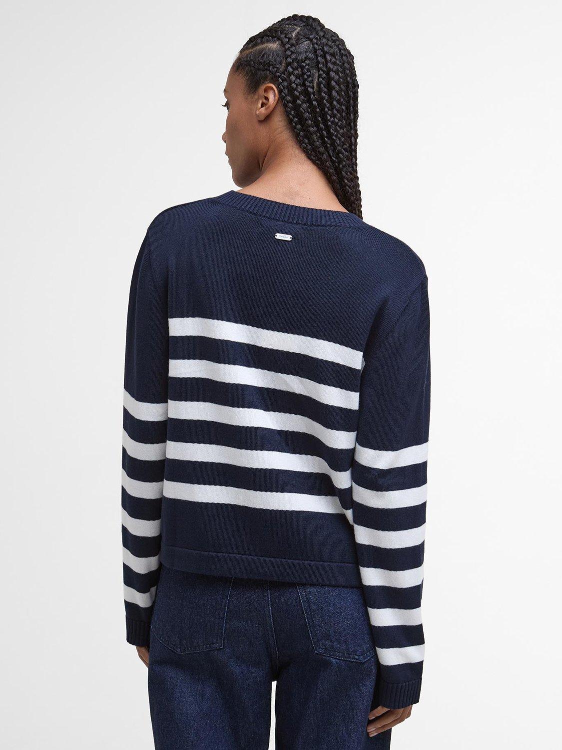 Product image 2 of 7, which shows Barbour Demi Cotton Blend Jumper, Dark Navy Stripe, 6