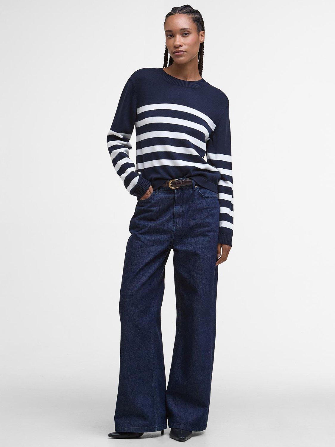 Product image 3 of 7, which shows Barbour Demi Cotton Blend Jumper, Dark Navy Stripe, 6