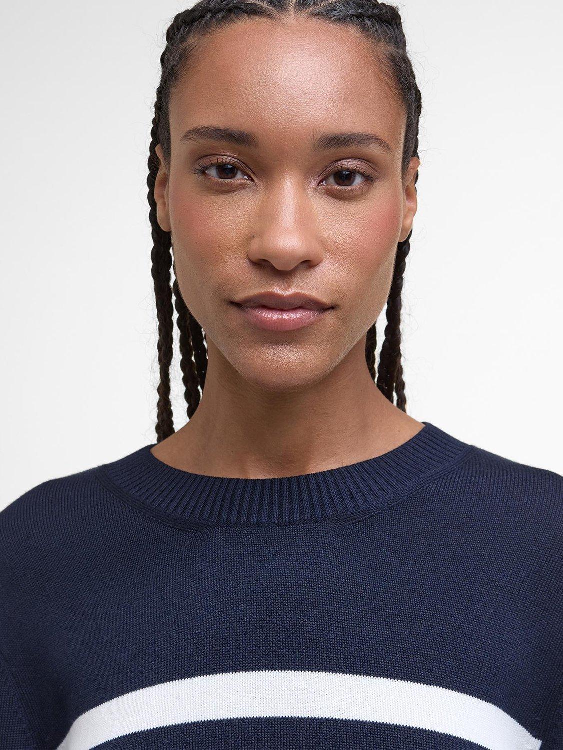 Product image 5 of 7, which shows Barbour Demi Cotton Blend Jumper, Dark Navy Stripe, 6