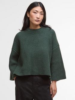 Barbour Lilian Oversized Crop Wool Blend Knitted Jumper, Olive