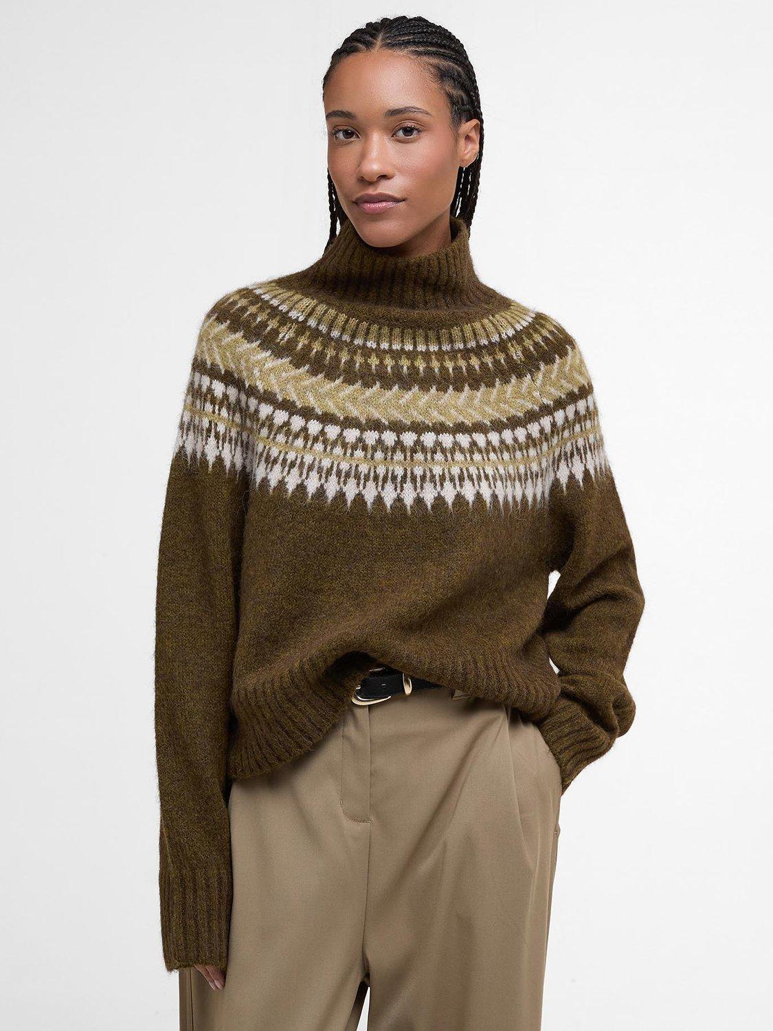 Product image 1 of 6, which shows Barbour Lorrie Fair Isle Roll Neck Knitted Jumper, Multi, 6