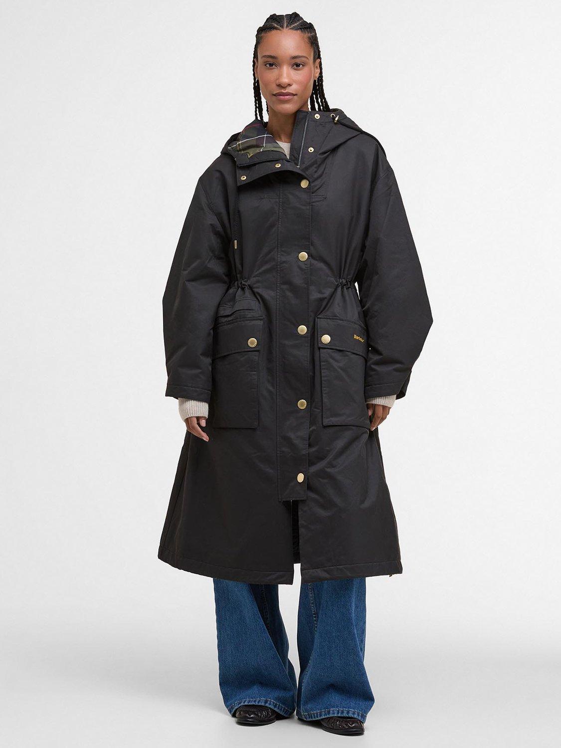 Barbour Dena Showerproof Hooded Jacket, Black/Classic Tartan