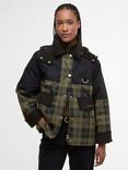 Barbour Elaine Showerproof Jacket, Olive Check/Black
