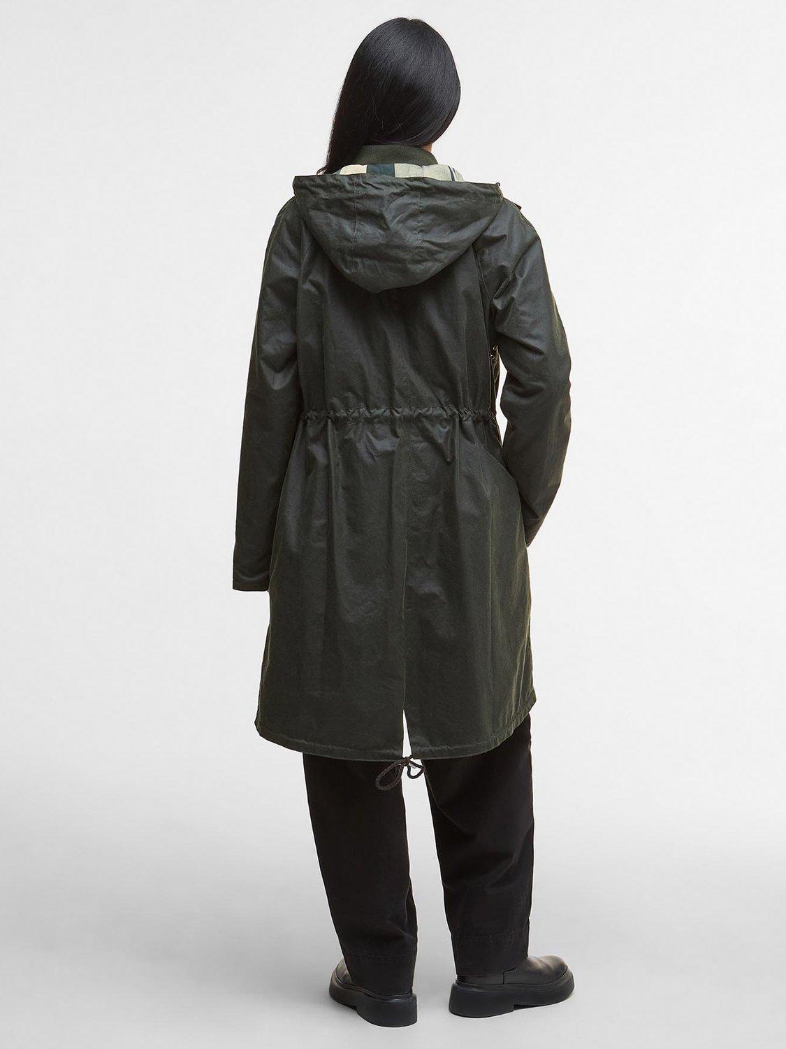 Product image 4 of 5, which shows Barbour Marcy Waxed Cotton Blend Parka Jacket, Fern/Ancient Tartan, 6
