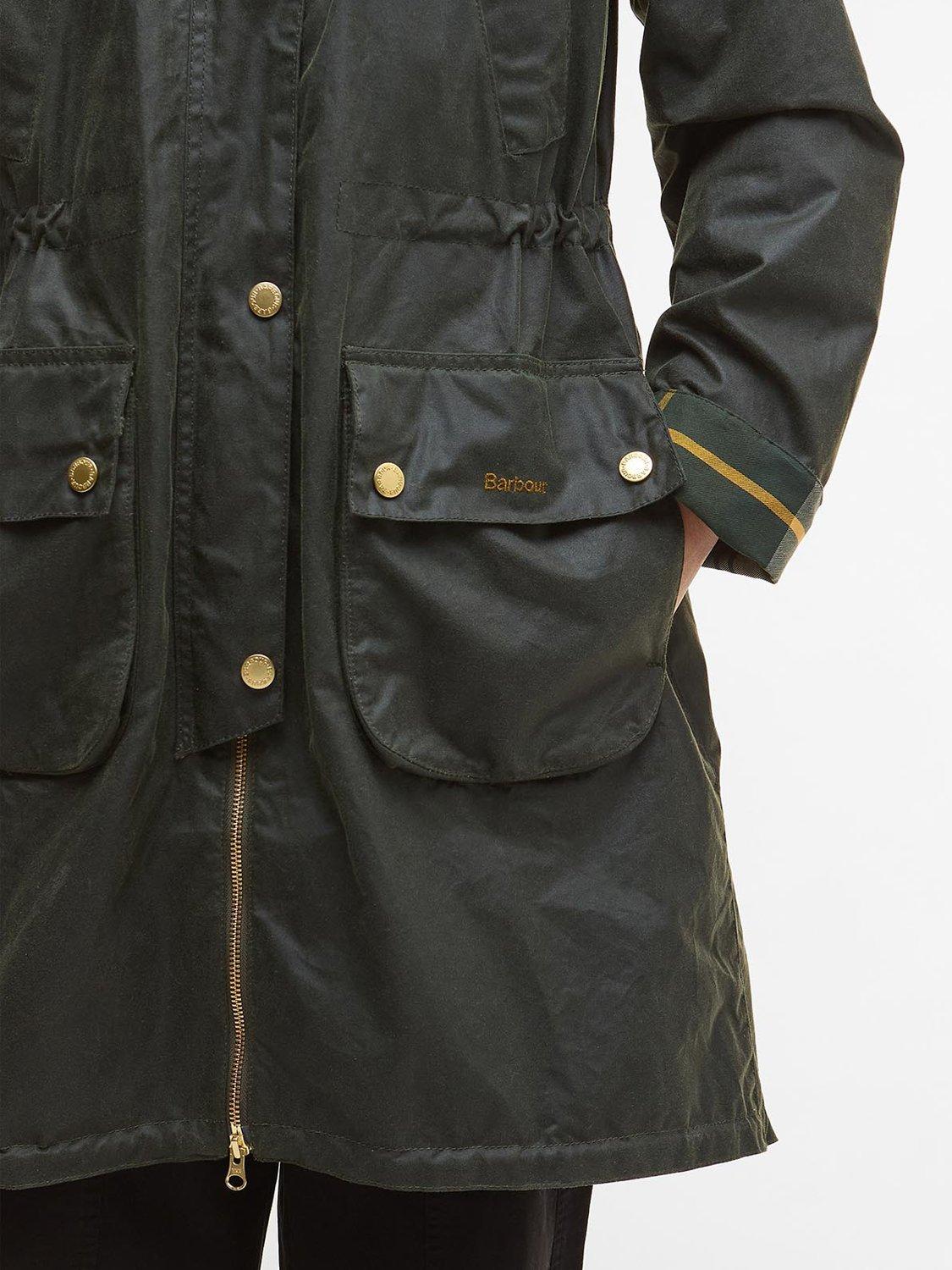 Product image 5 of 5, which shows Barbour Marcy Waxed Cotton Blend Parka Jacket, Fern/Ancient Tartan, 6