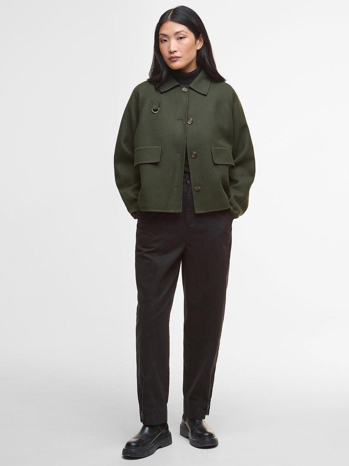 Product image 3 of 7, which shows Barbour Leonie Cropped Wool Blend Shirt Jacket, Olive, 18