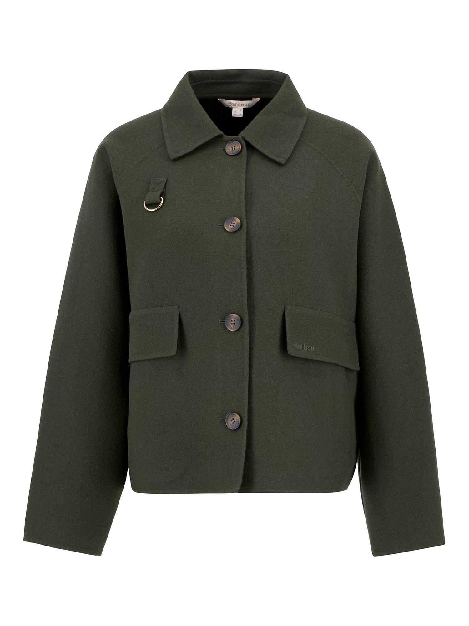 Product image 4 of 7, which shows Barbour Leonie Cropped Wool Blend Shirt Jacket, Olive, 18