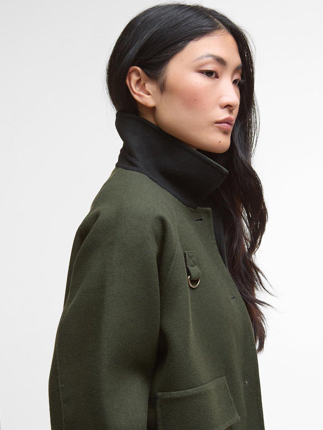 Product image 5 of 7, which shows Barbour Leonie Cropped Wool Blend Shirt Jacket, Olive, 18