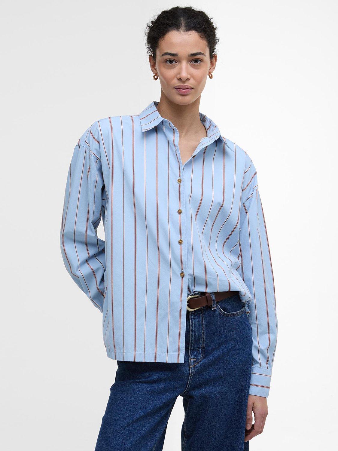 Barbour Saffron Striped Cotton Shirt, Blue/Brown