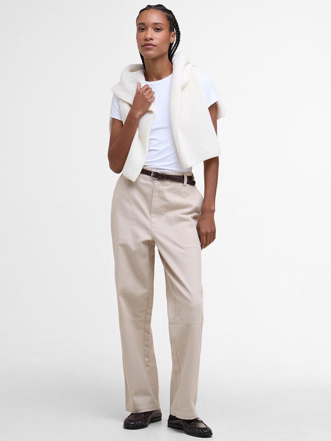 Product image 1 of 6, which shows Barbour Faye Straight Trousers, Oatmeal, 10