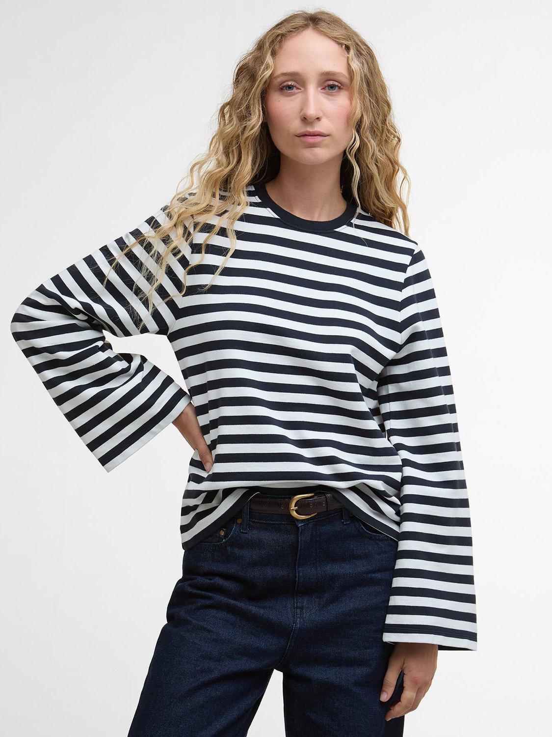 Barbour Robyn Striped Cotton Sweatshirt, Navy/White