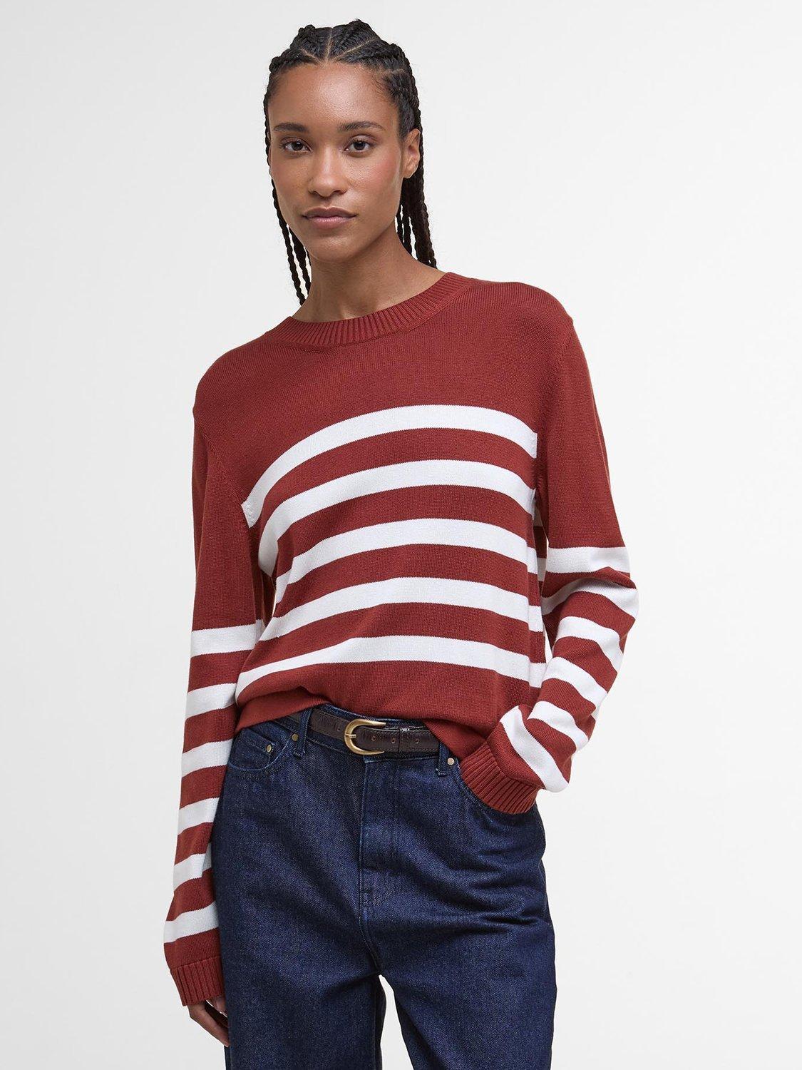 Product image 1 of 6, which shows Barbour Demi Cotton Blend Jumper, Burnt Henna Stripe, 6