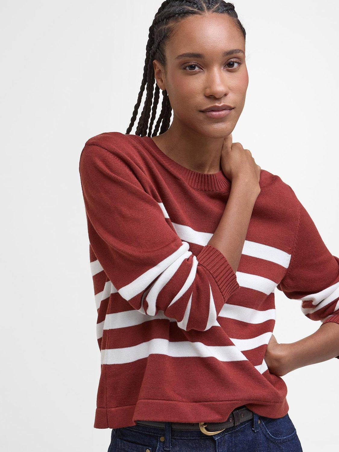 Product image 5 of 6, which shows Barbour Demi Cotton Blend Jumper, Burnt Henna Stripe, 6