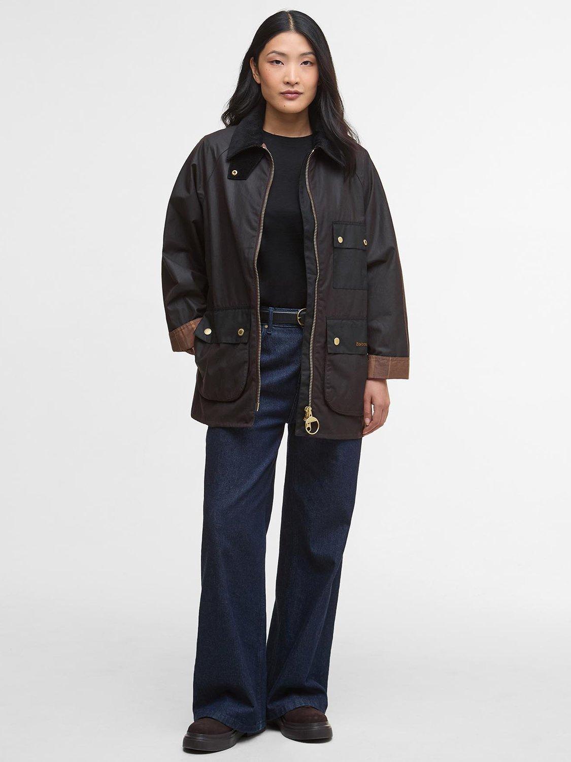 Product image 3 of 5, which shows Barbour Luella Waxed Mid Length Cotton Jacket, Rustic/Muted Tartan, 6