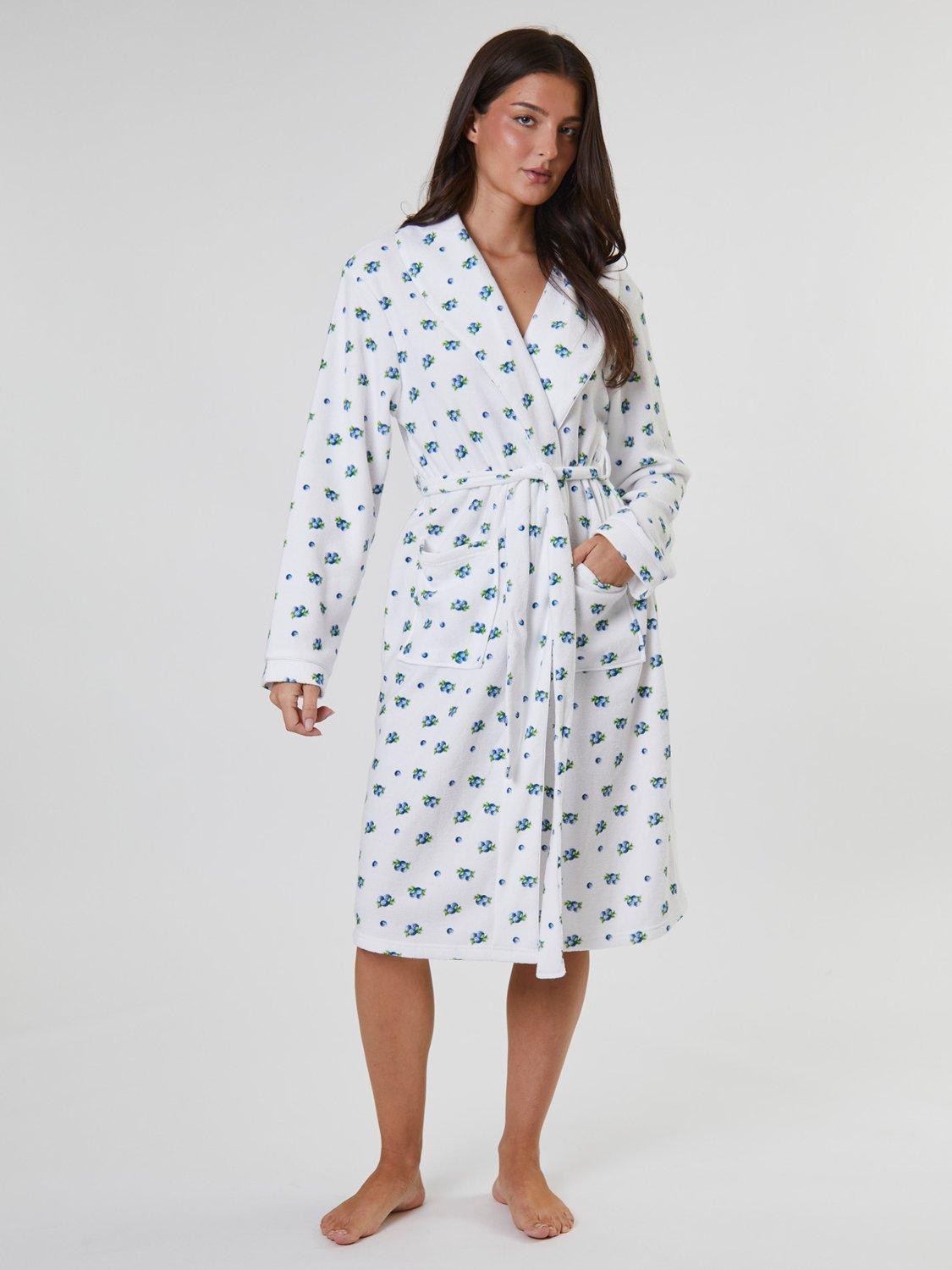 Product image 1 of 5, which shows Loungeable Blueberry Print Spa Dressing Gown, Blue, L