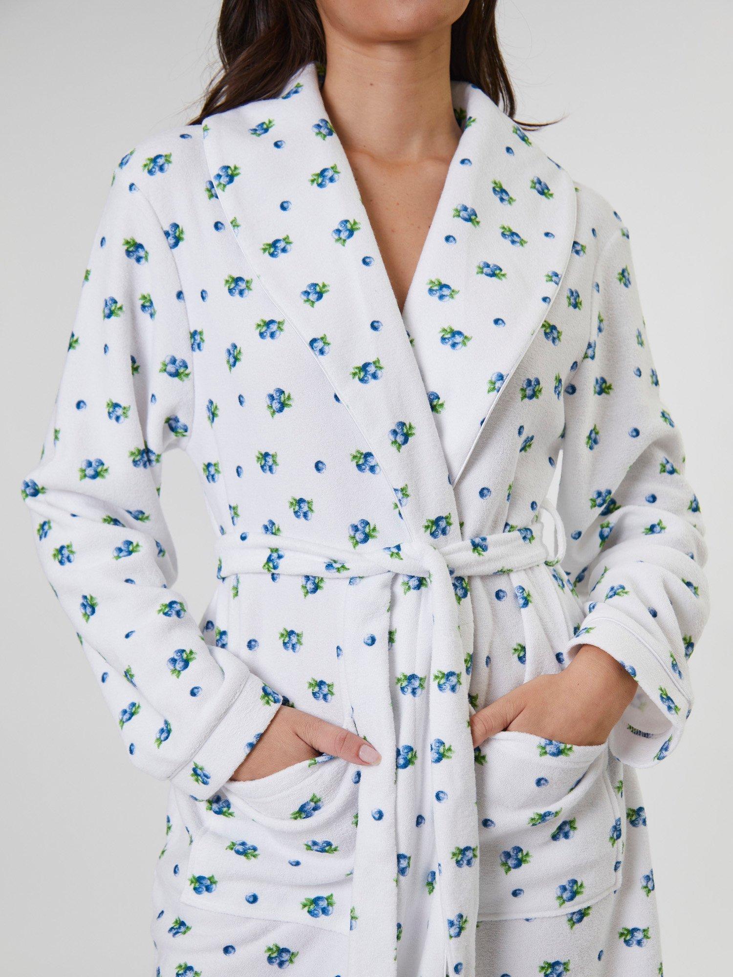 Product image 3 of 5, which shows Loungeable Blueberry Print Spa Dressing Gown, Blue, L