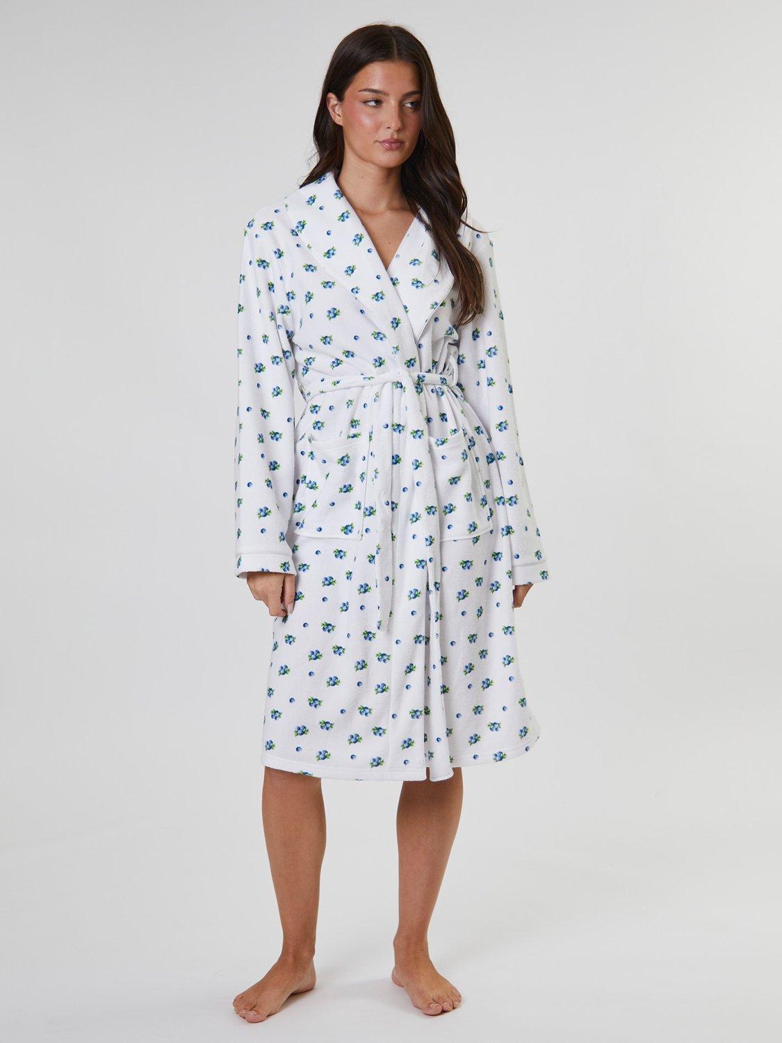 Product image 4 of 5, which shows Loungeable Blueberry Print Spa Dressing Gown, Blue, L