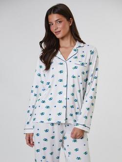 Loungeable Blueberries Button Through Long Pyjama Set, Blue - view 2, Blue