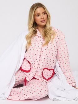 Loungeable Heart Gingham Long Pyjama Set, Pink - view 2, Pink