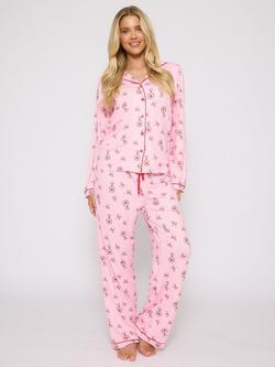 Loungeable Martini & Bow Long Pyjama Set, Pink, Pink