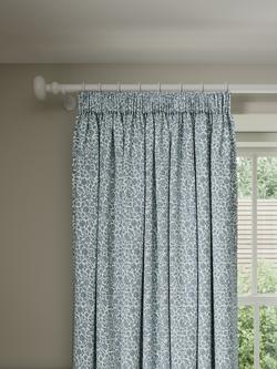 John Lewis Amara Print Pair Blackout/Thermal Lined Pencil Pleat Curtains, Ice Blue