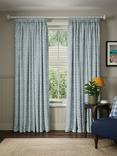 John Lewis Amara Print Pair Blackout/Thermal Lined Pencil Pleat Curtains, Ice Blue