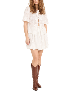 A-VIEW Rosamarie Cotton Blend Short Sleeve Round Neck Textured Cardigan, White