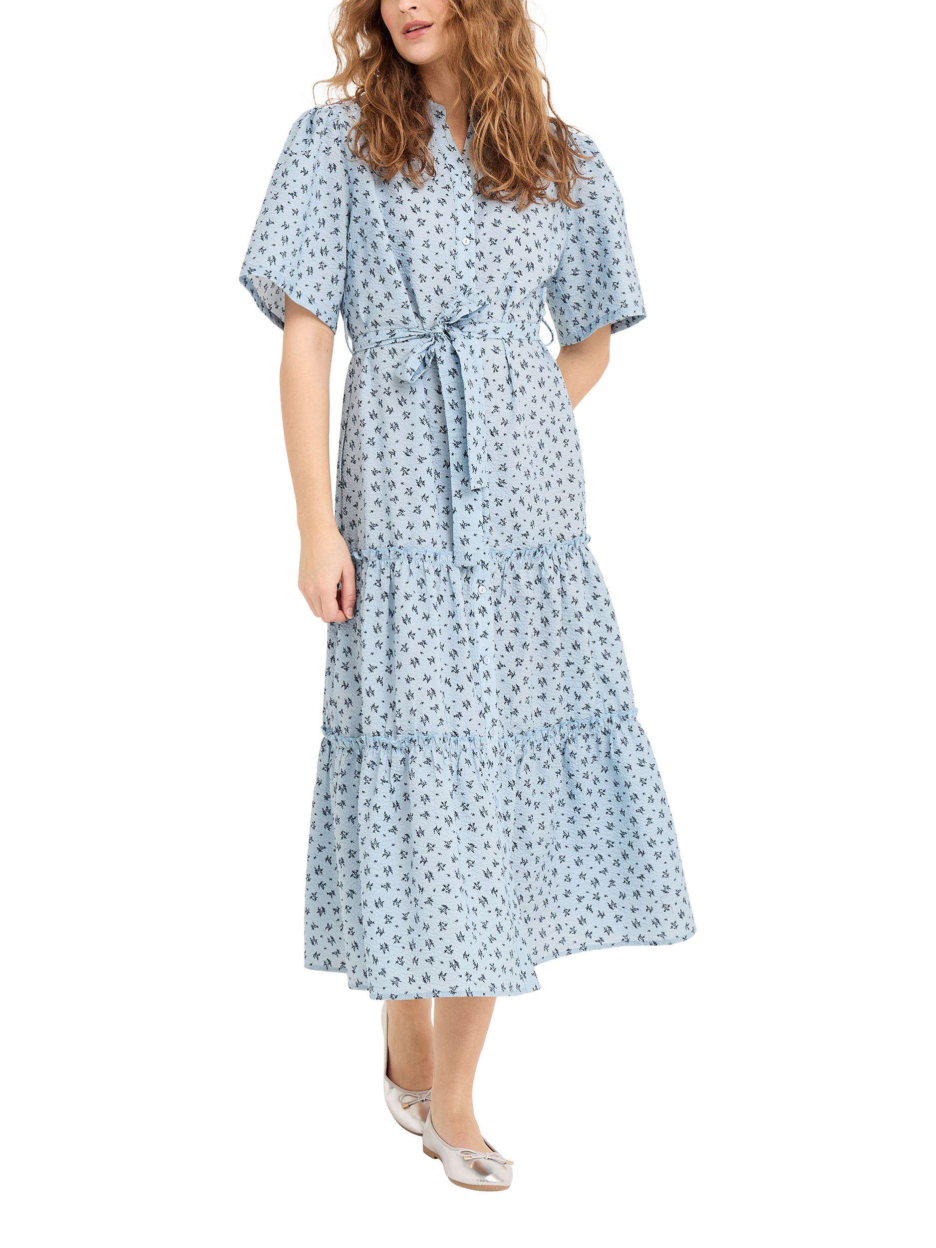 Product image 1 of 3, which shows A-VIEW Kate Cotton Floral V-Neck Midi Dress, Blue/Navy, 8