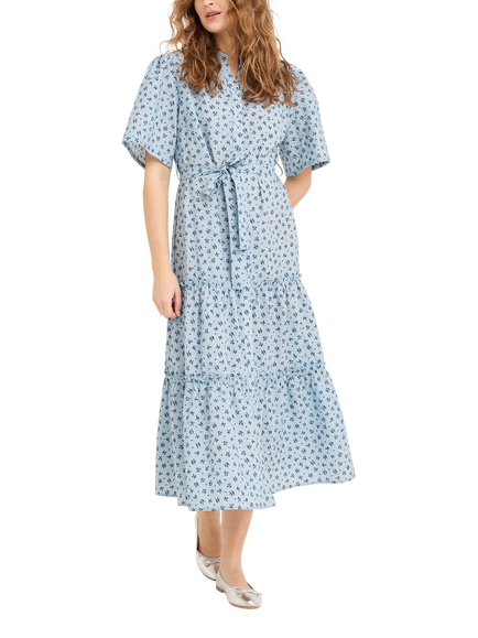 A-VIEW Kate Cotton Floral V-Neck Midi Dress, Blue/Navy, Blue/Navy