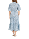A-VIEW Kate Cotton Floral V-Neck Midi Dress, Blue/Navy