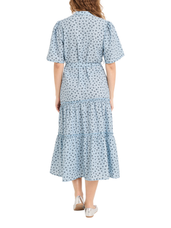 A-VIEW Kate Cotton Floral V-Neck Midi Dress, Blue/Navy - view 2, Blue/Navy