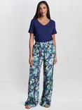 Gina Bacconi Satin Wide Leg Trousers, Blue/Multi