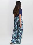 Gina Bacconi Satin Wide Leg Trousers, Blue/Multi