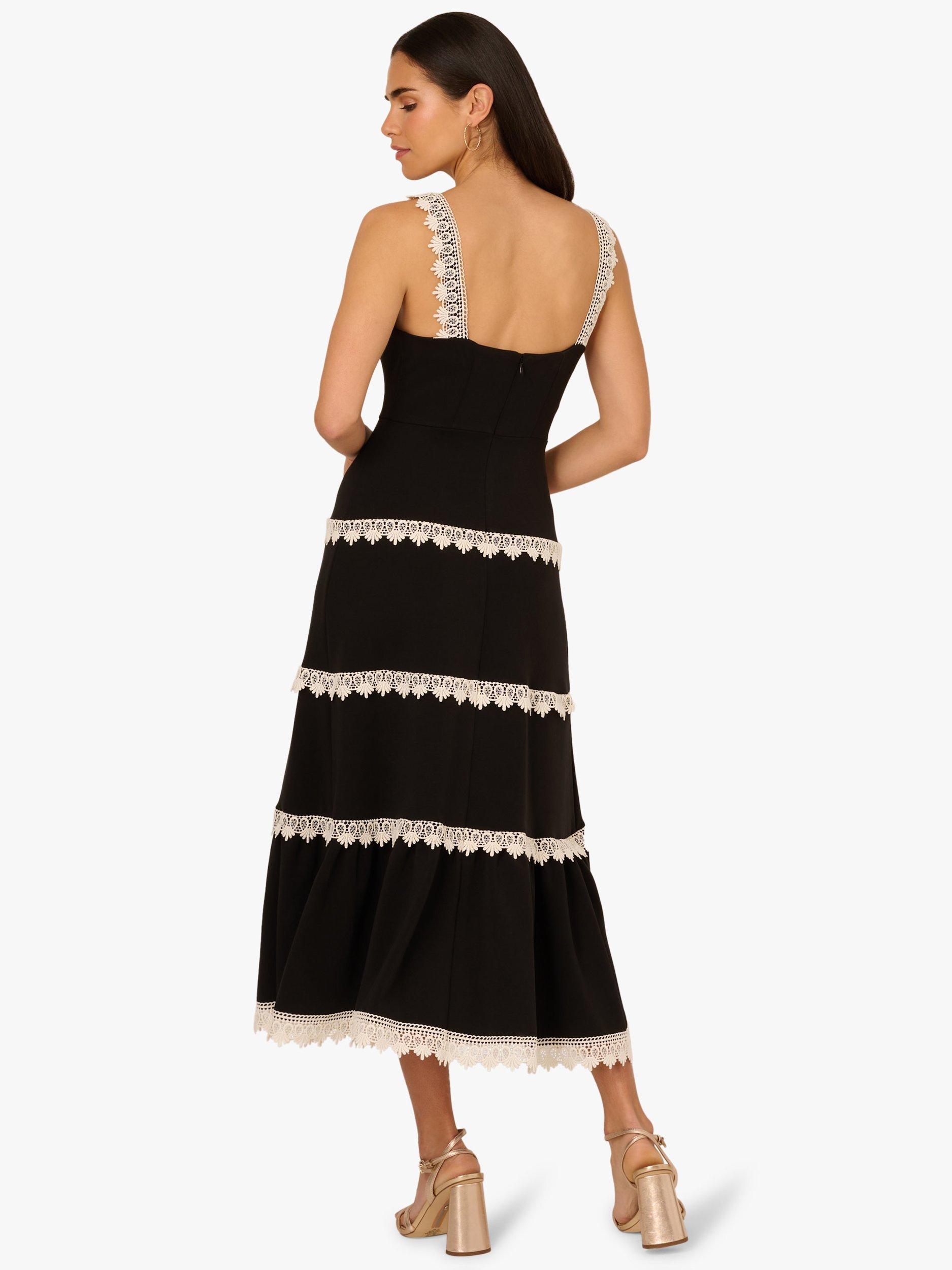 Product image 2 of 6, which shows Adrianna Papell Knitted Crochet Trim Dress, Black/Ecru, 6