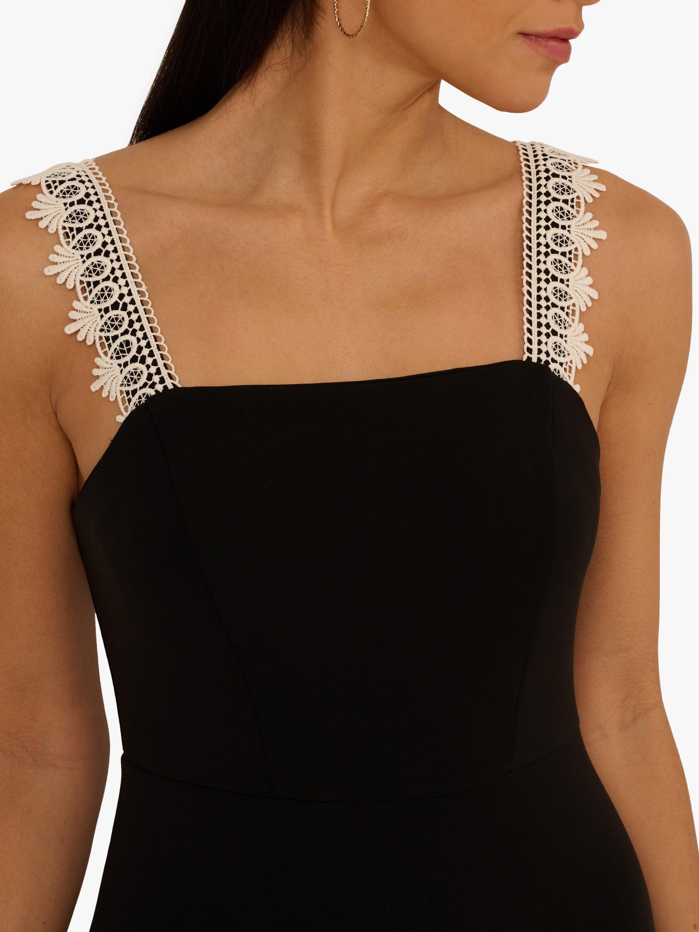 Product image 4 of 6, which shows Adrianna Papell Knitted Crochet Trim Dress, Black/Ecru, 6