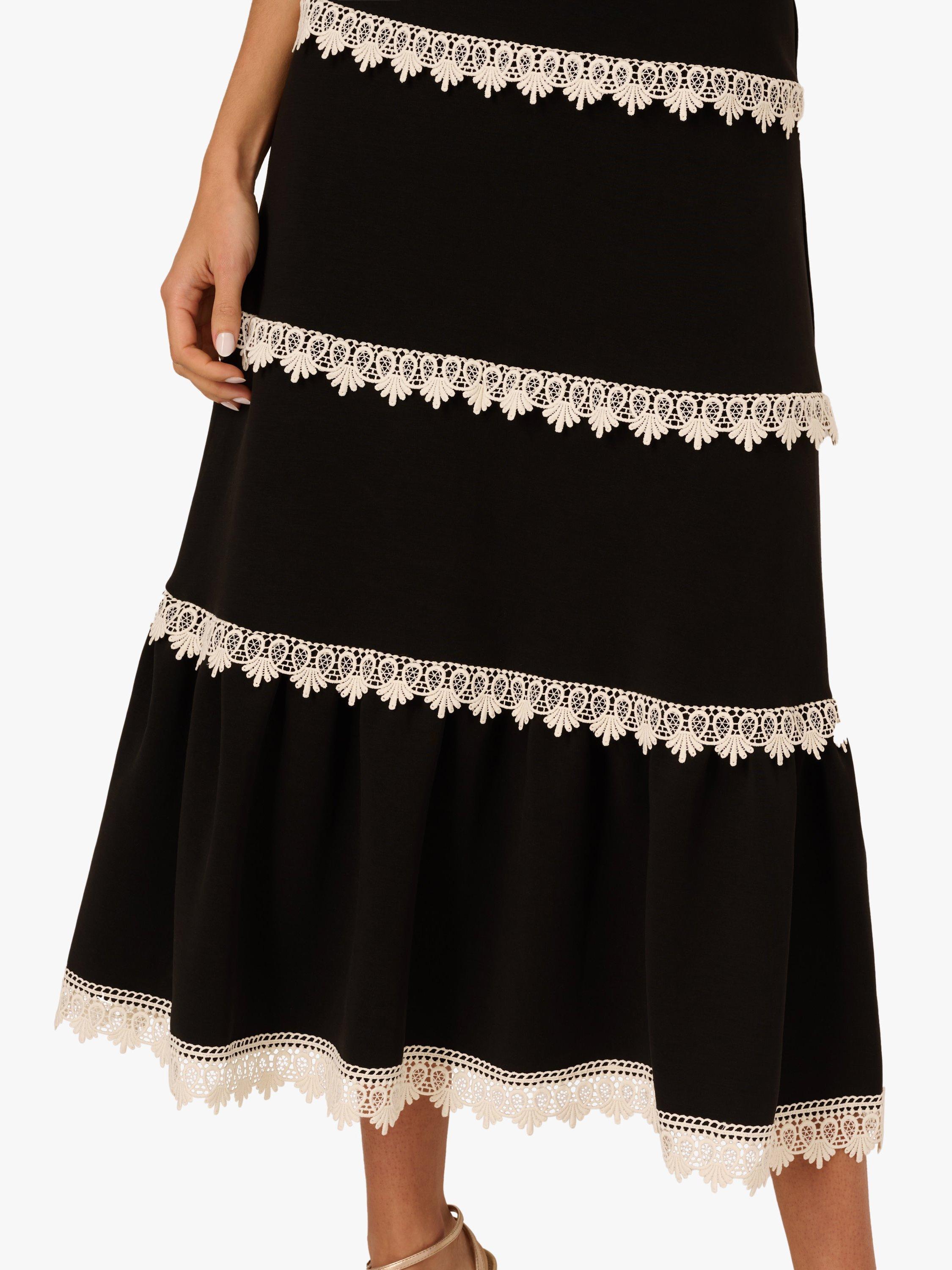 Product image 5 of 6, which shows Adrianna Papell Knitted Crochet Trim Dress, Black/Ecru, 6