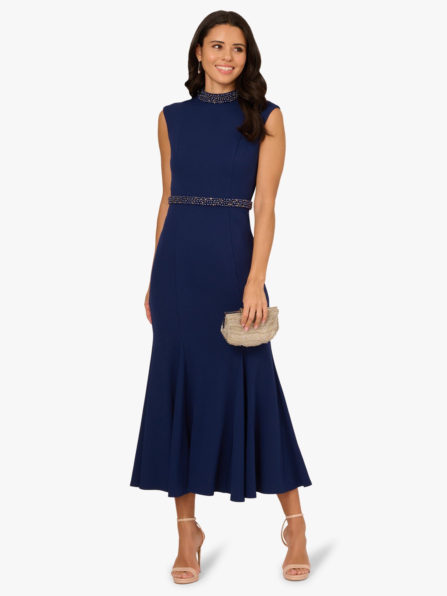 Product image 3 of 5, which shows Adrianna Papell Pearl Crepe Trim Dress, Navy, 6