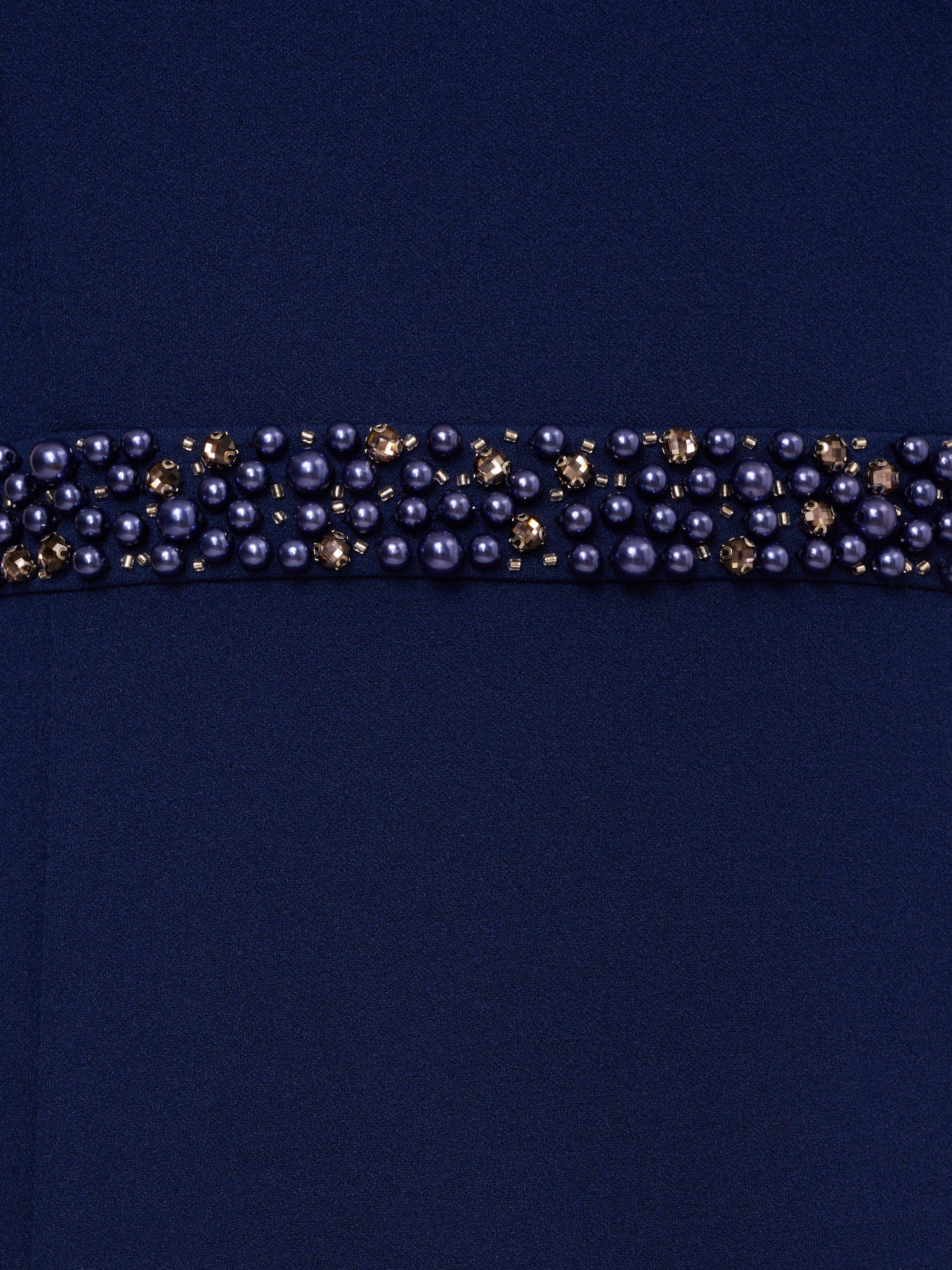 Product image 5 of 5, which shows Adrianna Papell Pearl Crepe Trim Dress, Navy, 6