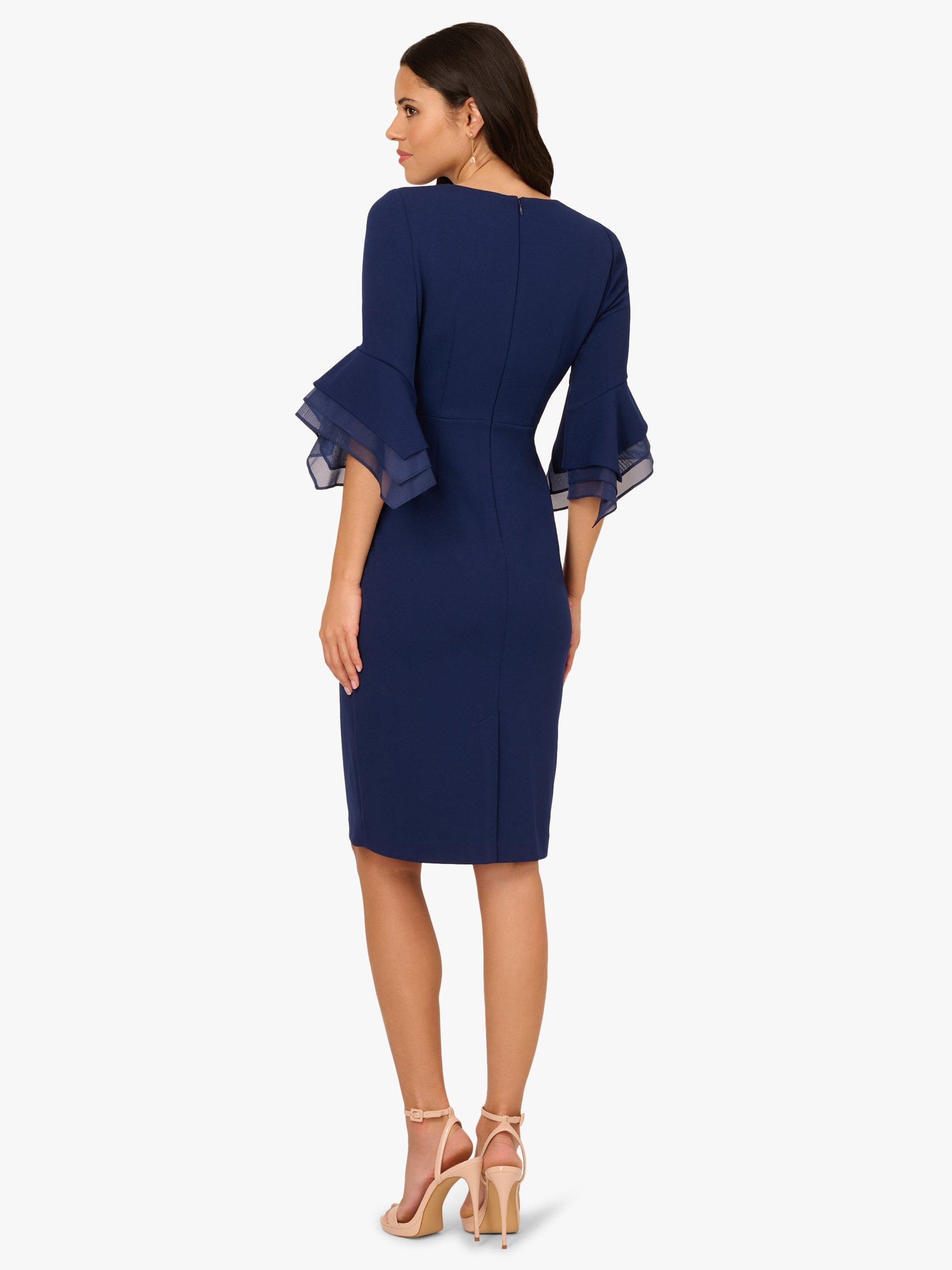 Product image 2 of 7, which shows Adrianna Papell Crepe Organza Overlay Sheath Dress, Navy, 6